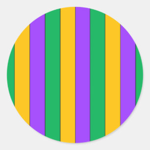 Sticker Rond Mardi Gras Stripes Motif violet vert jaune