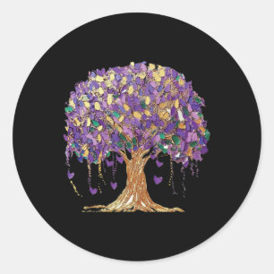 Sticker Rond Mardi Gras Tree Beads Nouvelle-Orléans 2025 Aquare