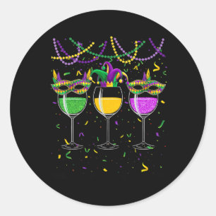 Sticker Rond Mardi Gras Vins Lunettes de Masque perles Jester C