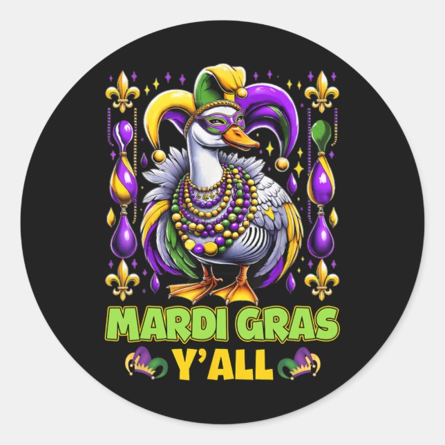 Sticker Rond Mardi Gras Y'all Canard Fleur de lis Carnaval (Devant)