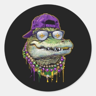 Sticker Rond Mardigator Mardi Gras Alligator Costume Hommes Fem