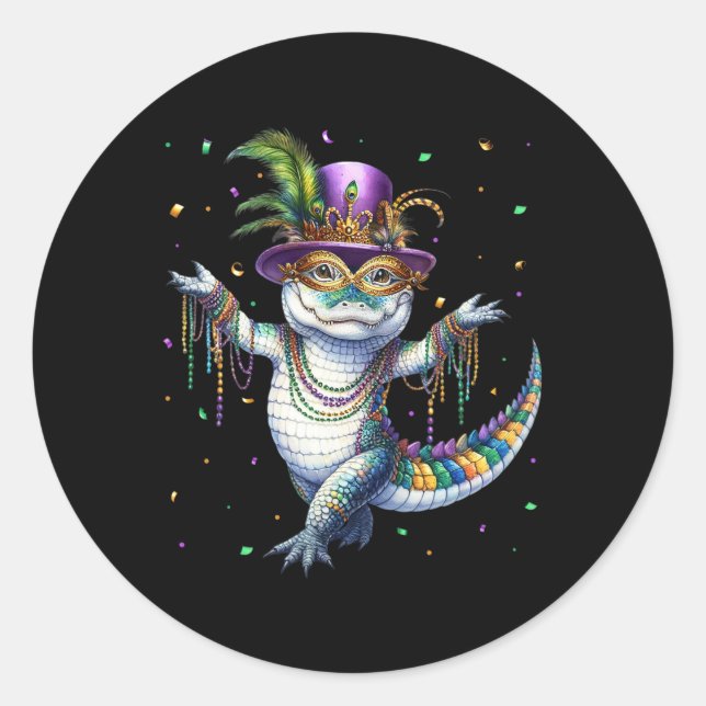 Sticker Rond Mardigator mardi Gras Alligator Danseuse Carn (Devant)
