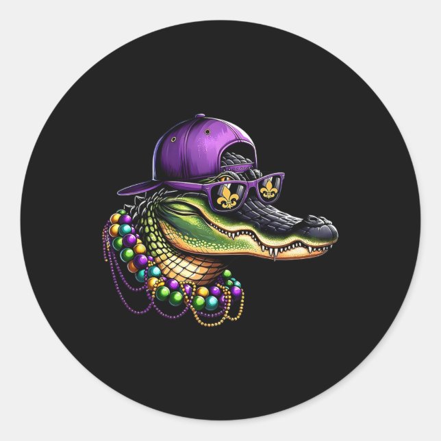 Sticker Rond Mardigator Mardi Gras Costume Alligator Carnaval B (Devant)