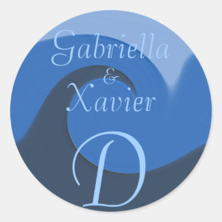 Sticker Rond "Marée bleue" - Noms/Sceau/Sticker d'enveloppe ini