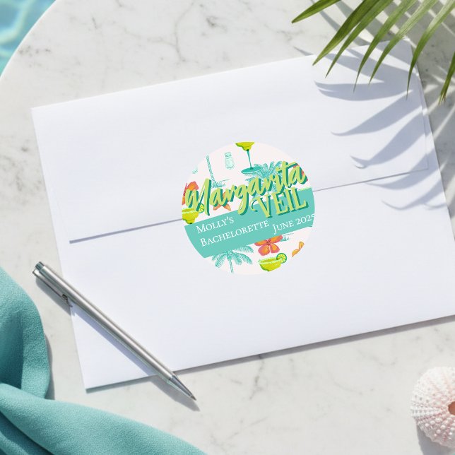 Sticker Rond Margarita Voile Tropicale Enterrement de Vie de Je (Margarita Veil Tropical Bachelorette Classic Round Sticker)