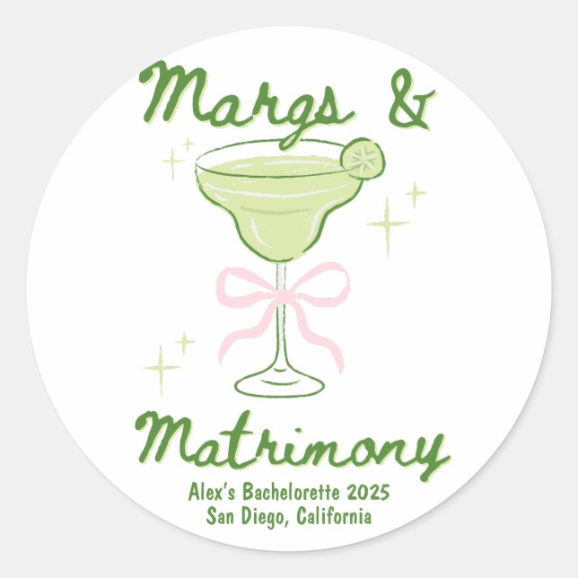 Sticker Rond Marges & Mariage Bachelorette personnalisée (Devant)