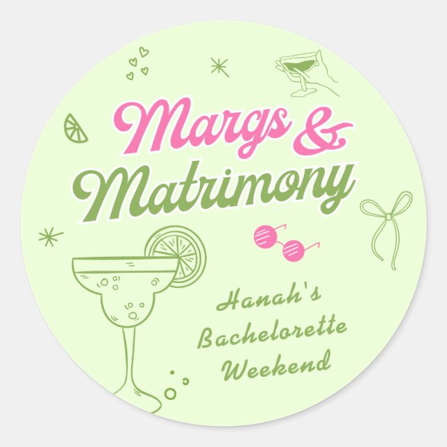 Sticker Rond Margs et Matrimony Enterrement de vie de jeune fil (Devant)