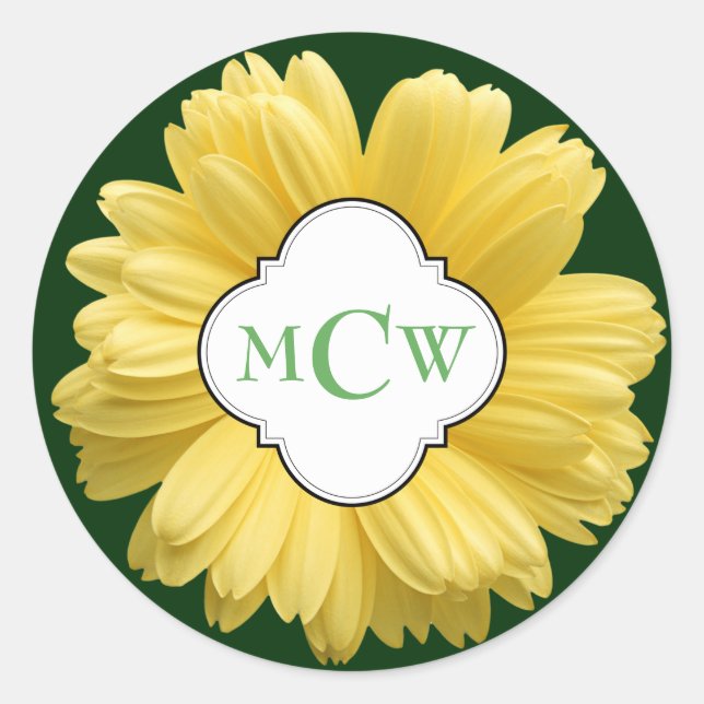 Sticker Rond Marguerite jaune Mon Monogramme Vert (Devant)