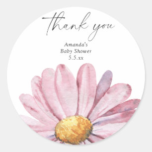 Sticker Rond Marguerite rose sauvage - Merci