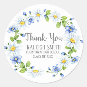 Sticker Rond Marguerites blanches Fleurs bleues Diplôme