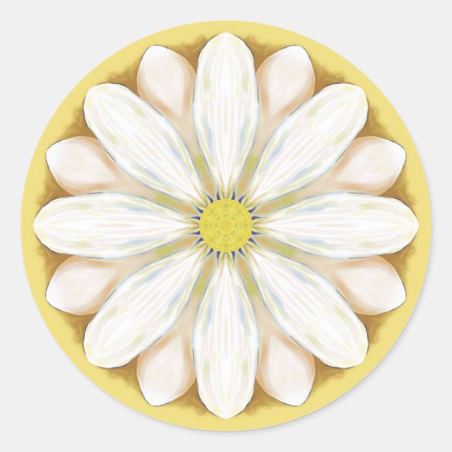 Sticker Rond Marguerites blanches sur jaune doré (Devant)