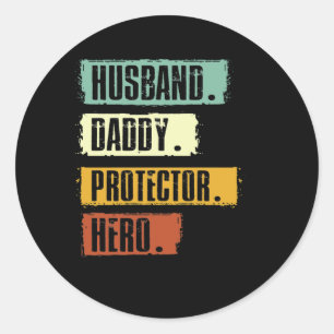 Sticker Rond Mari Daddy Protecteur Héros Fête des pères Vintage