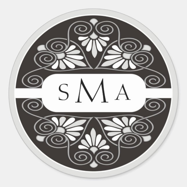 Sticker Rond Mariage 3 Monogrammes noir et blanc (Devant)