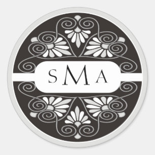Sticker Rond Mariage 3 Monogrammes noir et blanc