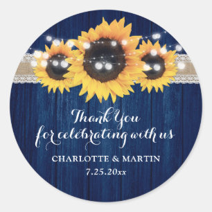 Sticker Rond Mariage à cordes en bois de tournesol bleu marine