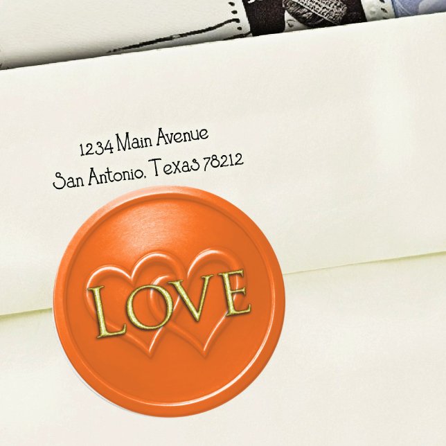 Sticker Rond Mariage à deux cœurs entrelacés orange (Créateur téléchargé)