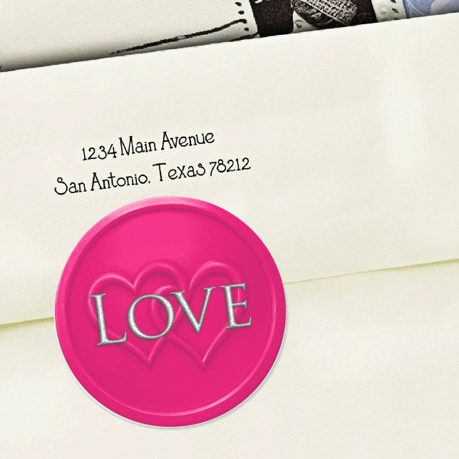 Sticker Rond Mariage à deux cœurs entrelacés rose chaud (Créateur téléchargé)