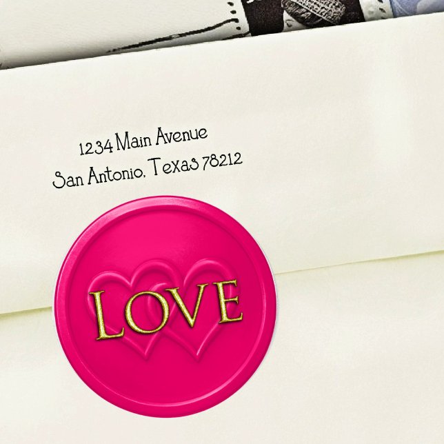Sticker Rond Mariage à deux cœurs entrelacés rose vif (Créateur téléchargé)