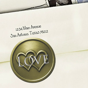 Sticker Rond Mariage à deux cœurs entrelacés vert olive