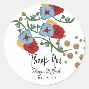 Sticker Rond Mariage à Faux Paillettes Florales Festives Mexica