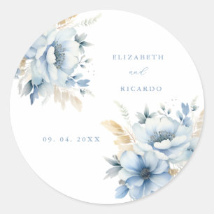 Sticker Rond Mariage à fleurs de printemps bleu bleu marine Dus