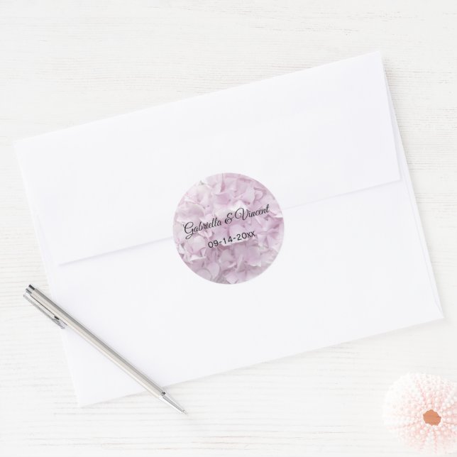Sticker Rond Mariage à fleurs d'Hydrangea rose doux (Enveloppe)