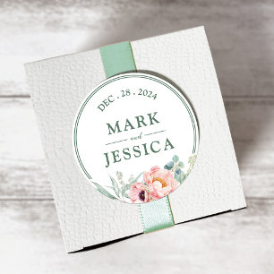 Sticker rond Mariage à fleurs rose