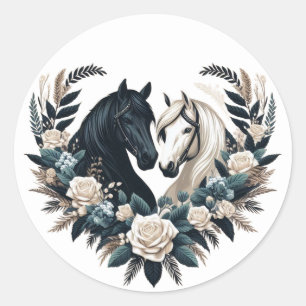 Sticker Rond Mariage à la Campagne - Des Chevaux Amoureux