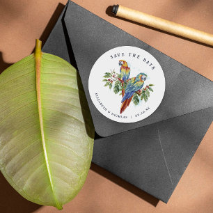 Sticker Rond Mariage à la date de sauvetage de la Macaw Tropica