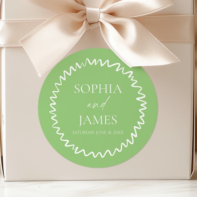Sticker Rond Mariage à la frontière ondulée verte citron capric (Créateur téléchargé)