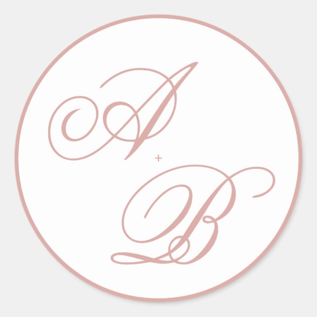 Sticker Rond Mariage à la lettre monogramme classique rose pous (Devant)