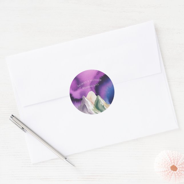 Sticker Rond Mariage à la montagne Aurore (Enveloppe)
