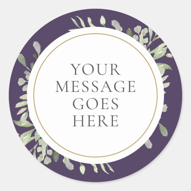 Sticker Rond Mariage à la verdure aquarelle violette (Devant)
