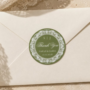 Sticker Rond Mariage à l'ancienne Olive Blanc Remerciement en d