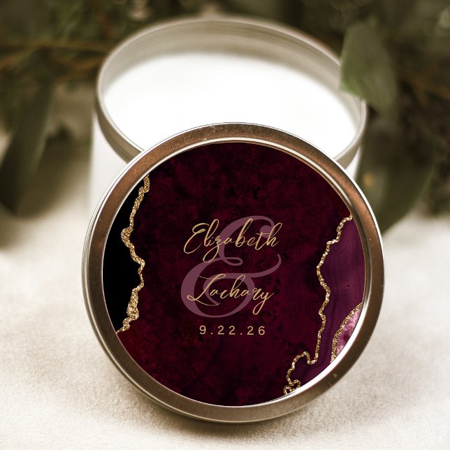 Sticker Rond Mariage à l'écriture en Agate Or Bourgogne (Créateur téléchargé)