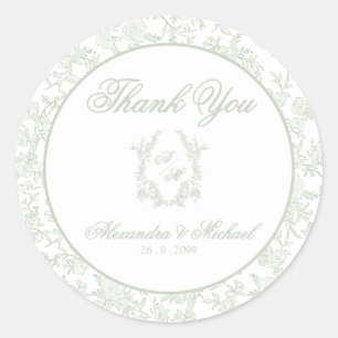 Sticker Rond Mariage à l'élégant monogramme floral toile de sau