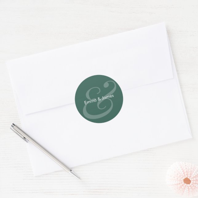 Sticker Rond Mariage à l'esperluette émeraude | Monogramme (Enveloppe)