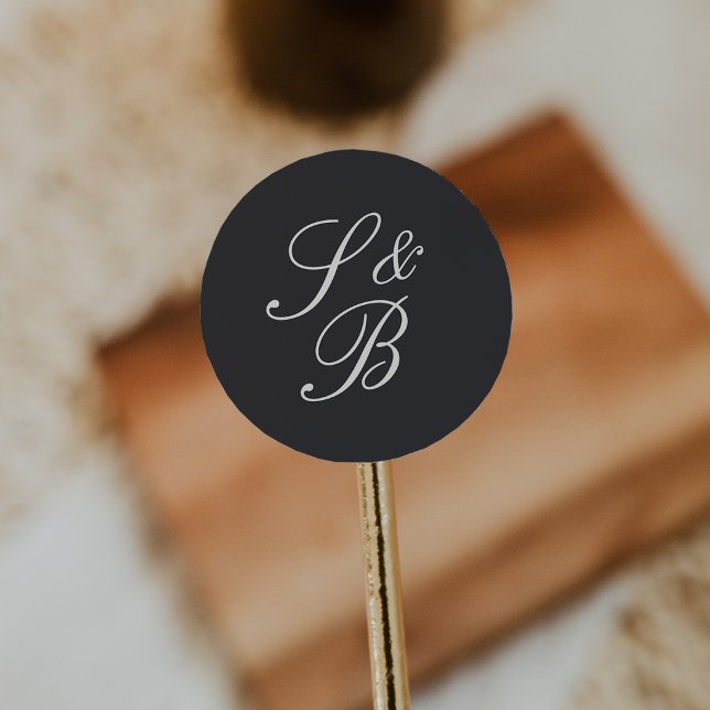 Sticker Rond Mariage à monogramme classique en écriture Black & (Créateur téléchargé)