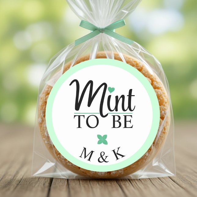 Sticker Rond Mariage à Monogramme Fleurs de Menthe Enterrement  (Mint to Be Monogram Wedding Bridal Shower Classic Round Sticker
)