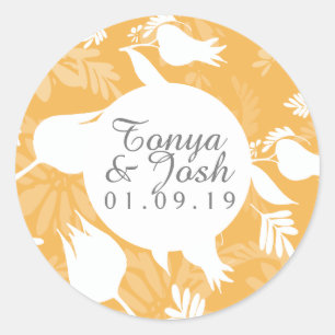Sticker Rond Mariage à motif floral botanique jaune
