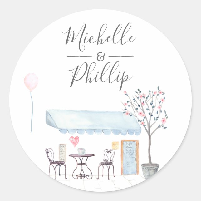 Sticker Rond Mariage à Paris aquarelle fleurs sauvages (Devant)