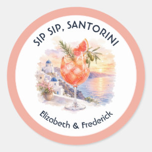 Sticker Rond Mariage à Santorin Destination Grèce Sip Sip