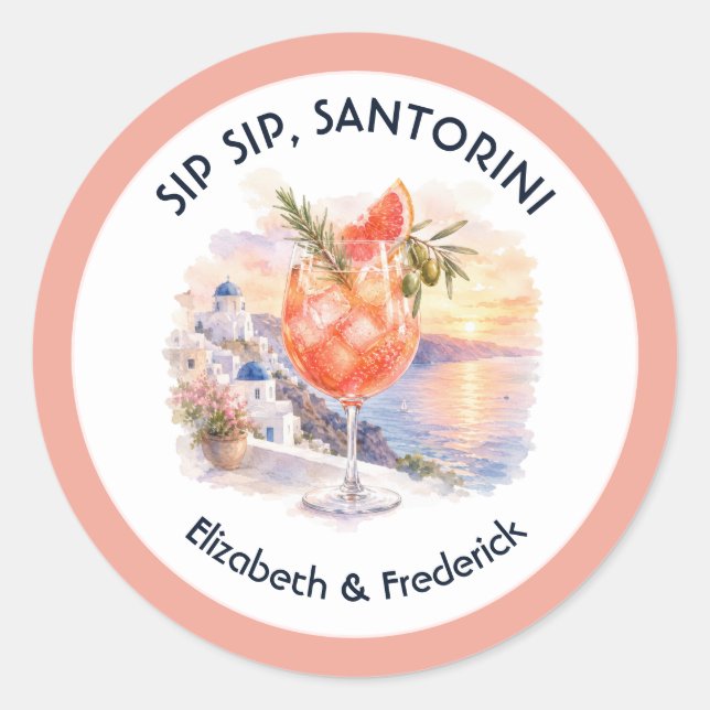 Sticker Rond Mariage à Santorin Destination Grèce Sip Sip (Devant)