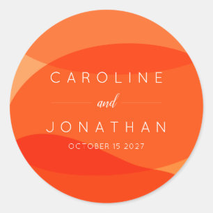 Sticker Rond Mariage Abstrait Chic Orange Personnalisé Contempo