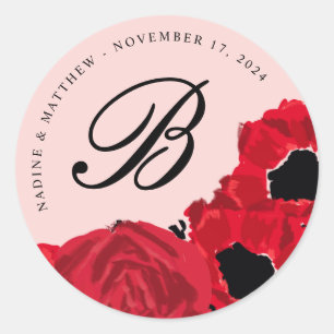 Sticker Rond Mariage Abstrait de roses rouges et de pavots init
