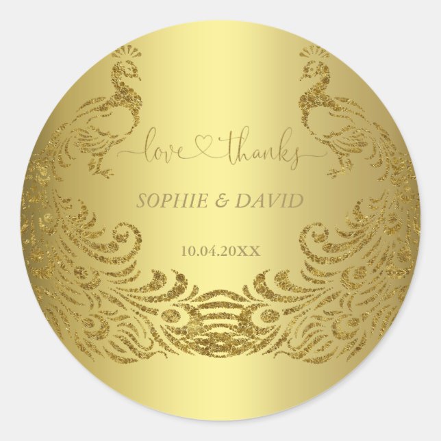 Sticker Rond Mariage abstrait Paon Or Luxe (Devant)