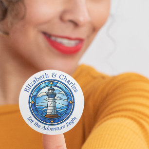 Sticker Rond Mariage Adventure Phare Voile Nautique