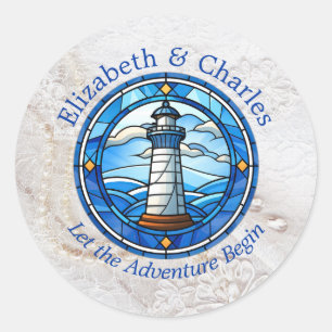 Sticker Rond Mariage Adventure Phare Voile Nautique