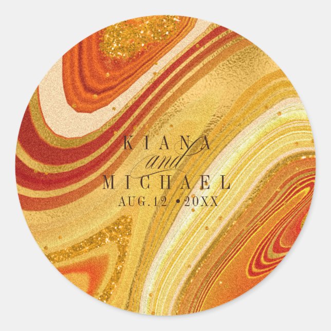 Sticker Rond Mariage Agate Abstrait Hot Orange ID827 (Devant)