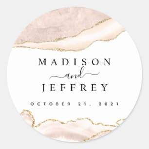 Sticker Rond Mariage Agate Blush & Gold Parties scintillant